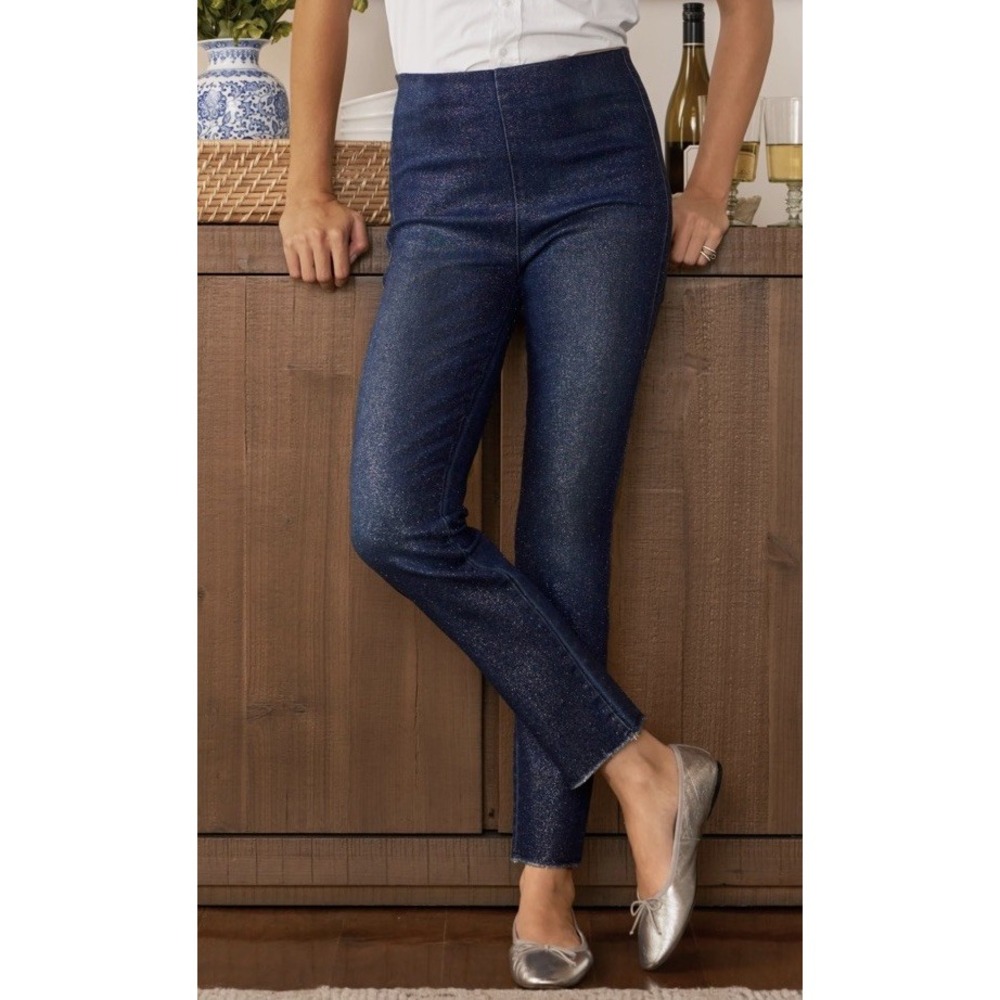 Frank & Eileen Derry Illusion Jeans 29 Rinse Silver Glitter Wax Pull On Raw Hem